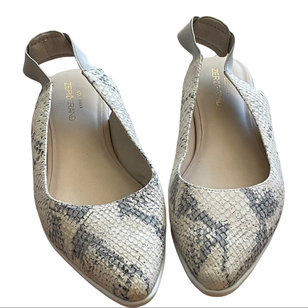 COLE HAAN Snakeskin Vibe Leather Zerogrand Skimmer Slingback Flat Sandal 7.5